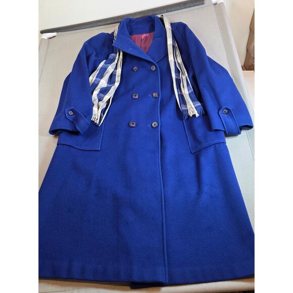 Vintage 80s Jacob-Crowley Wool Overcoat Blue Long Peacoat Made in Canada - Picture 2 of 16